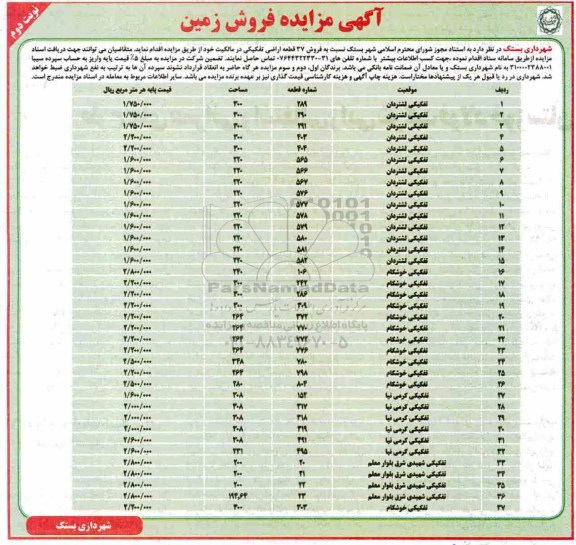 مزایده مزایده فروش 37 قطعه تفکیکی نوبت دوم