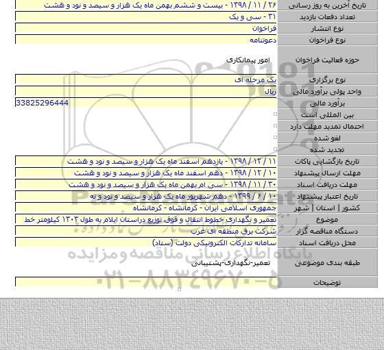 تعمیر و نگهداری خطوط انتقال و فوق توزیع دراستان ایلام به طول ۱۳۰۳ کیلومتر خط