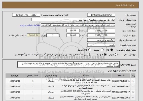 استعلام تمامی هزینه های حمل و نقل .باربری . تخلیه وبارگیری بیمه مالیات برارزش افزوده و امثالهم به عهده تامین کننده میباشد 
