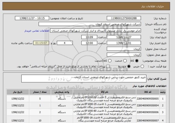استعلام خرید کنتور حجمی جهت برخی شهرکهای صنعتی استان کرمان