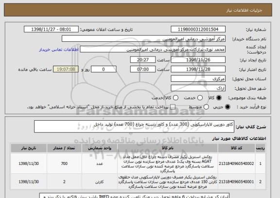 استعلام کاور دوربین لاپاراسکوپی (300 عدد) و کاور دسته چراغ (700 عدد) تولید داخل