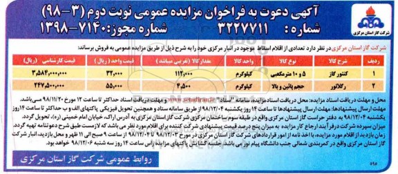 فراخوان مزایده عمومی، فراخوان مزایده تعدادی از اقلام اسقاط