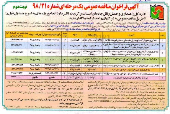 فراخوان مناقصه , فراخوان مناقصه لکه گیری و روکش آسفالت