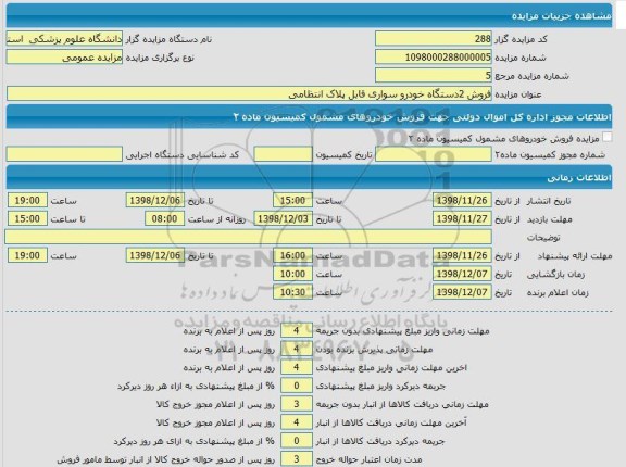 مزایده، مزایده فروش 2 دستگاه خودرو سواری 