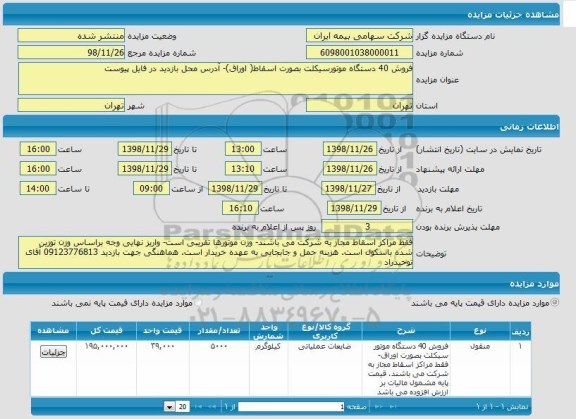 مزایده فروش 40 دستگاه موتورسیکلت