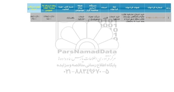 مناقصه ، مناقصه خرید خدمات مشاوره نظارت عالیه و کارگاهی بهسازی معابر سطح شهر