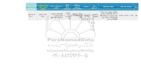 مناقصه ارائه فعالیتهای حجمی 