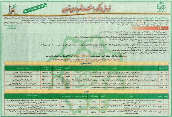 آگهی مزایده مزایده فروش املاک و مستغلات کاربری مسکونی و تجاری