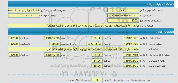مزایده، مزایده اجاره ساختمان آموزشی