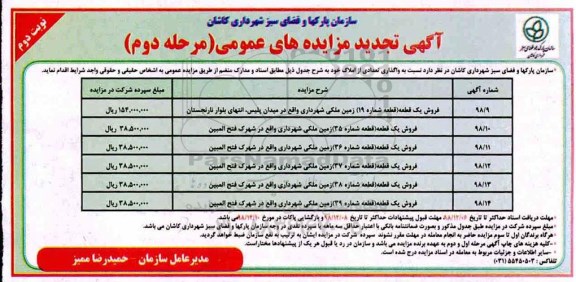 مزایده مزایده مزایده تجدید فروش 6 قطعه زمین ملکی مرحله دوم نوبت دوم