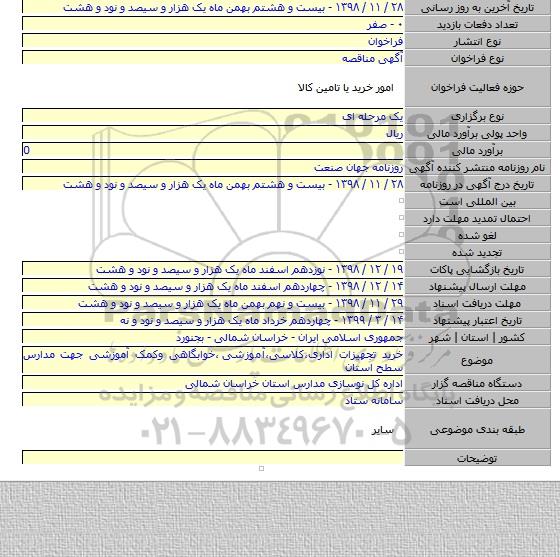 خرید تجهیزات اداری٬کلاسی٬آموزشی ٬خوابگاهی وکمک آموزشی جهت مدارس سطح استان