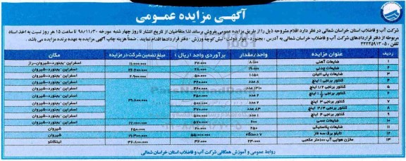 مزایده, مزایده فروش ضایعات آهنی و ...