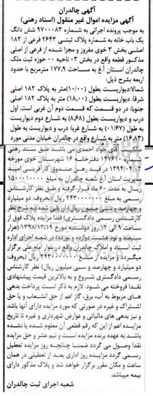 مزایده مزایده ششدانگ یکباب خانه پلاک ثبتی 2643 فرعی