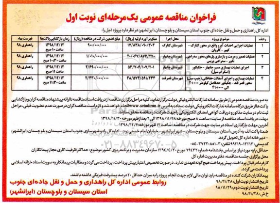 فراخوان مناقصه , فراخوان مناقصه عملیات اجرایی احداث آبرو