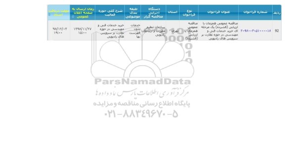 مناقصه عمومی, مناقصه خرید خدمات فنی و مهندسی در حوزه نظارت بر سرویس های رادیویی