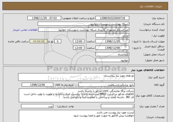 استعلام نخ های مورد نیاز بیمارستان