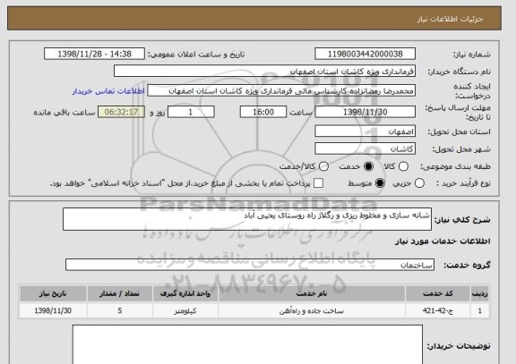 استعلام شانه سازی و مخلوط ریزی و رگلاژ راه روستای یحیی آباد 