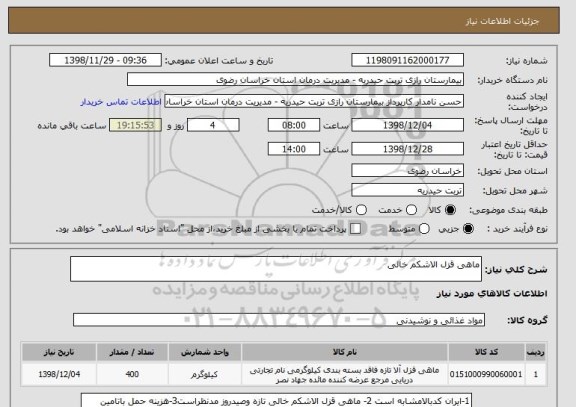 استعلام ماهی قزل الاشکم خالی
