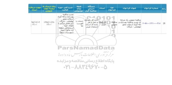 تجدید مناقصه، تجدید مناقصه بهسازی و لکه گیری آسفالت