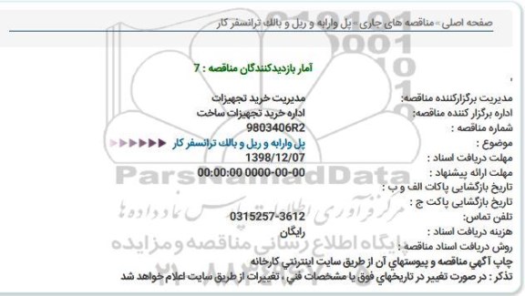استعلام پل و ارابه و ریل و بالک ترانسفر کار