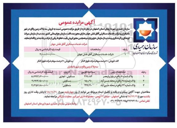 مزایده فروش سه پلاک زمین با کاربری مسکونی - تجاری