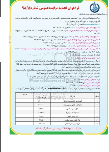 فراخوان تجدید مزایده عمومی, فراخوان تجدید مزایده فروش انواع شناور و ....