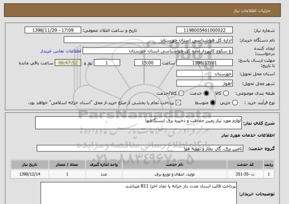 استعلام لوازم مورد نیاز زمین حفاظت و ذخیره برق ایستگاهها