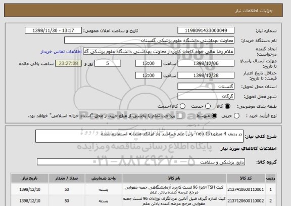 استعلام در ردیف 4 منظورneo tsh  پاتن علم میباشد واز ایرانکد مشابه استفاده شده 