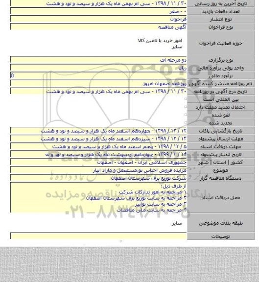 مزایده فروش اجناس نو٬مستعمل و مازاد انبار