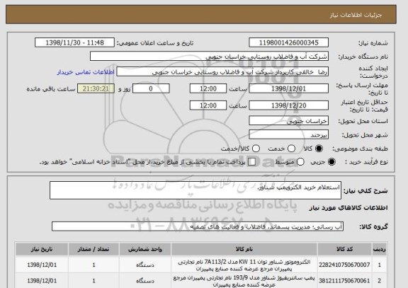 استعلام استعلام خرید الکتروپمپ شناور.