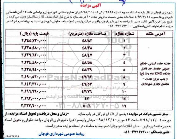 مزایده مزایده فروش 10 دریند مغازه