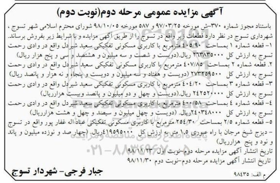 مزایده فروش ملک با کاربری مسکونی
