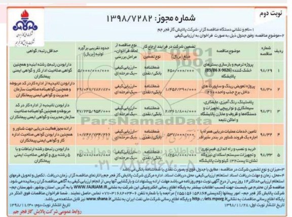 مناقصه, مناقصه پروژه ترمیم و بازسازی بسترهای خشک کننده ... نوبت دوم 