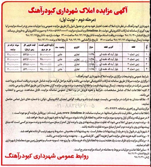 مزایده فروش املاک با کاربری تجاری 