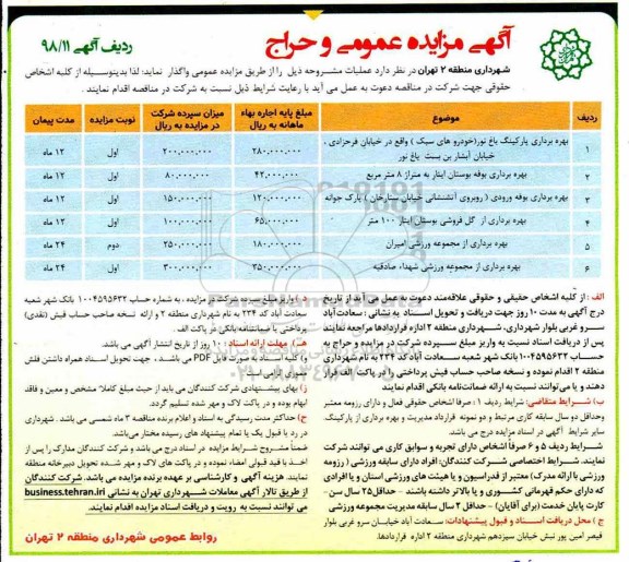 مزایده , مزایده بهره برداری پارکینگ و ...