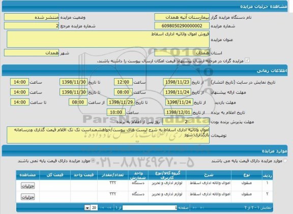 مزایده فروش اموال و اثاثیه اداری اسقاط 