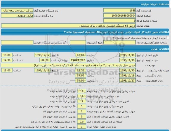  مزایده فروش 65 دستگاه اتومبیل بازیافتی