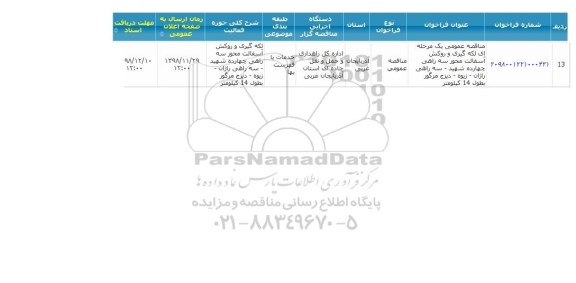 مناقصه عمومی یک مرحله ای, مناقصه  لکه گیری و روکش آسفالت محور