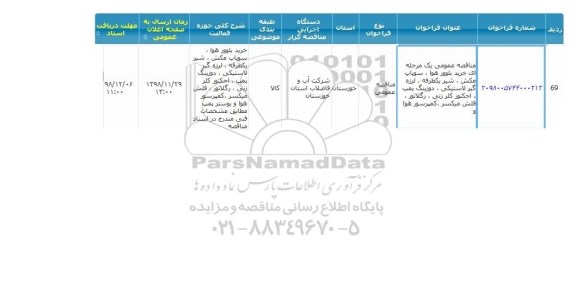 مناقصه خرید بلوور هوا، سوپاپ مکش، شیر یکطرفه، لرزه گیر لاستیکی ...