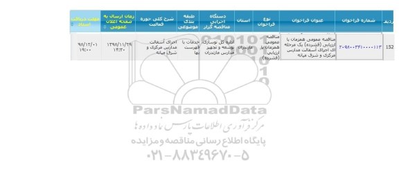 مناقصه عمومی, مناقصه عمومی اجرای آسفالت مدارس مرکزی و شرق میانه 