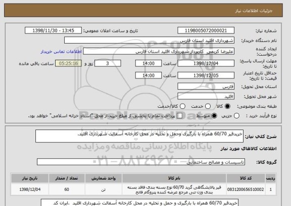 استعلام خریدقیر 60/70 همراه با بارگیری وحمل و تخلیه در محل کارخانه آسفالت شهرداری اقلید.