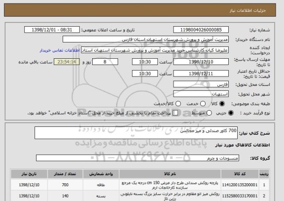 استعلام 700 کاور صندلی و میز مجالس