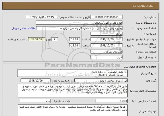 استعلام عایق الکتریکی ( درزریل) U33
ناودانی اتصال ریل U33
لوله کامل عایق بندی  U33
واشر U33
