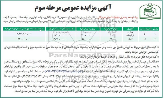 آگهی مزایده عمومی,مزایده واگذاری 1 واحد تجاری...مرحله سوم 