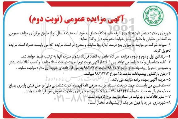 مزایده عمومی , مزایده تعدادی از غرفه های دکه - نوبت دوم
