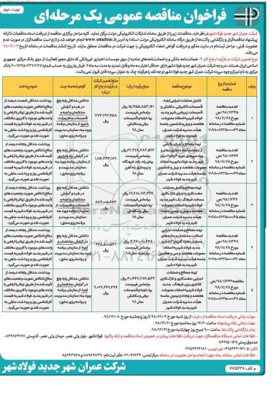 تجدید فراخوان مناقصه عمومی ,مناقصه تکمیل عملیات اجرایی ابنیه، تاسیسات الکتریکی