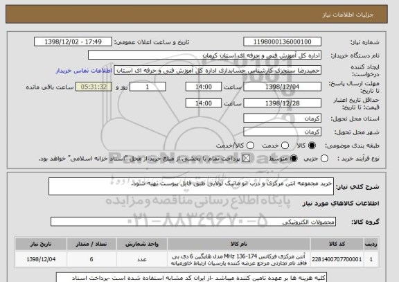 استعلام خرید مجموعه انتن مرکزی و درب اتو ماتیک لولایی طبق فایل پیوست تهیه شود.