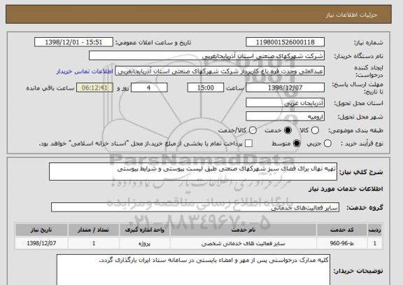 استعلام تهیه نهال برای فضای سبز شهرکهای صنعتی طبق لیست پیوستی و شرایط پیوستی