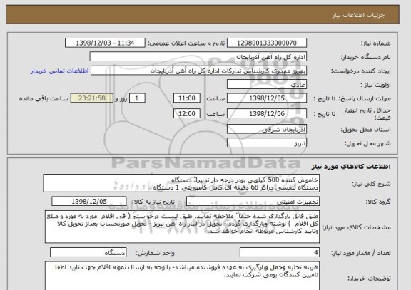استعلام خاموش کننده 500 کیلویی پودر درجه دار تدبیر3 دستگاه 	
دستگاه تنفسی دراکر 68 دقیقه ای کامل کامپوزیتی 1 دستگاه 