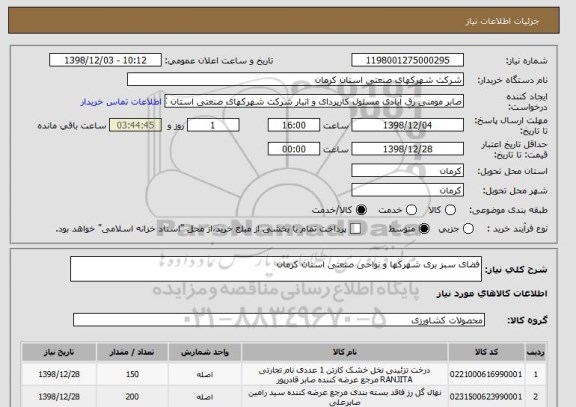 استعلام فضای سبز بری شهرکها و نواحی صنعتی استان کرمان
